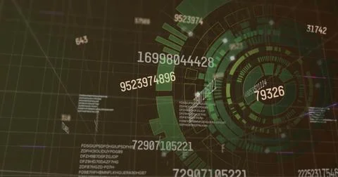 Image of scope scanning with data processing on black background 스톡 일러스트