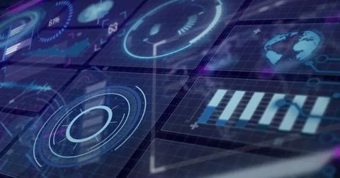 Image of scope scanning with data processing on black background Stock Illustration