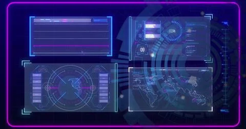 Image of scope scanning with data processing on blue background Stockillustratie