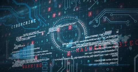 Image of scope scanning, data processing and world map on blue background Stock Illustration