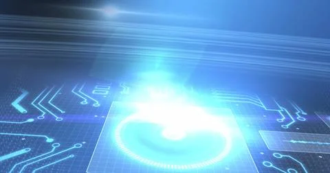 Image of scope scanning, data processing over computer circuit board Stock Photos