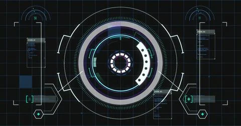 Image of scope scanning with data processing on black background 写真素材