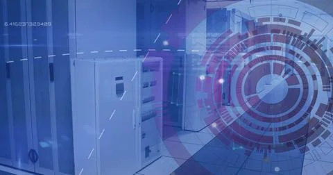 Image of scope scanning data processing over computer servers Stock Photos