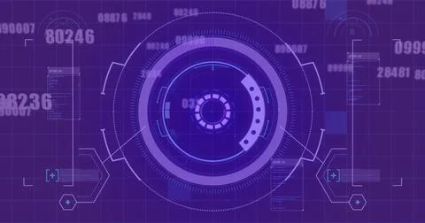 Image of scope scanning with data processing on purple background Stockfoto's