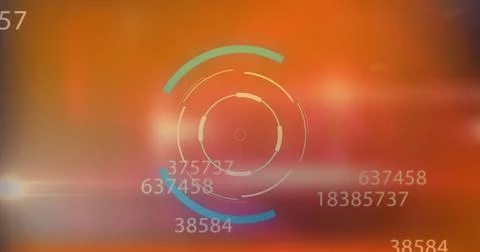 Image of scope scanning with data processing on orange background 스톡 사진