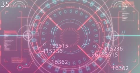 Image of scope scanning with data processing on black background Stock Photos