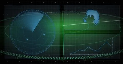 Image of scope scanning with data processing and globe on black background Stock Photos