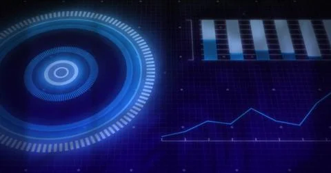 Image of scope scanning with data processing on blue background Stock Photos