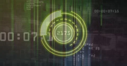 Image of scope scanning with data processing over server room Stock Photos