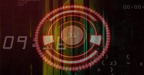 Image of scope scanning with data processing over server room Stockfoto's