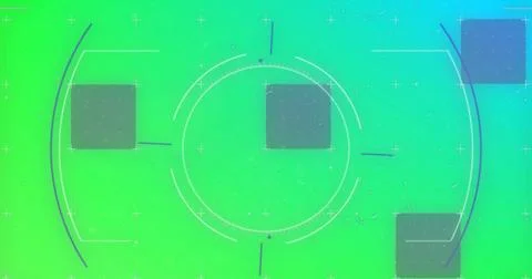 Image of scope scanning, flickering lines and squares on glowing green Foto stock
