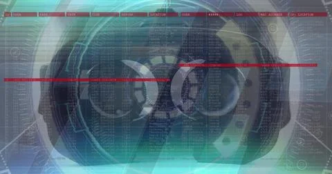 Image of scope scanning with glitch and vr headset Stock Illustration
