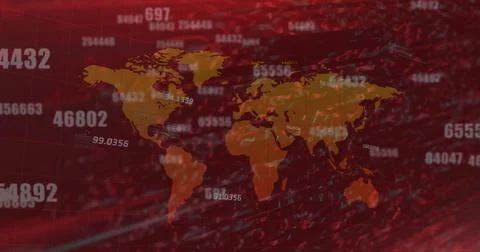 Image of scope scanning with glitch and numbers with world map Stockillustratie