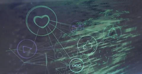 Image of scope scanning with glitch and network of connections Illustrazione stock