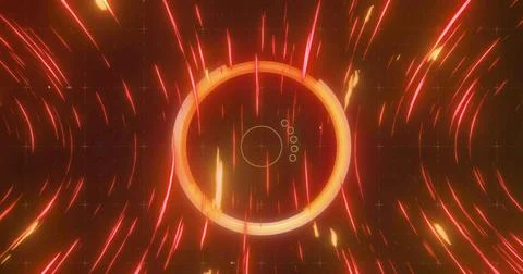 Image of scope scanning with glowing red and yellow light trails in background 스톡 사진