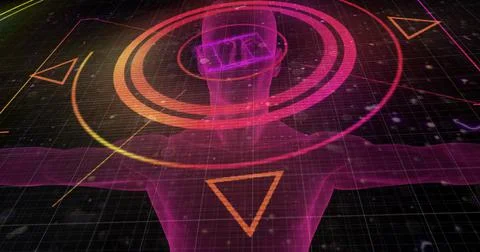 Image of scope scanning, markers and data processing over human body Stock Illustration