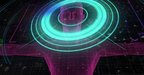 Image of scope scanning, markers and data processing over human body Stock Illustration