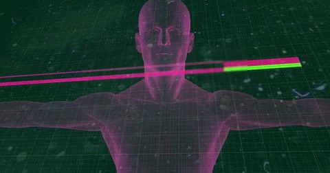 Image of scope scanning, markers and data processing over human body Ilustração Stock