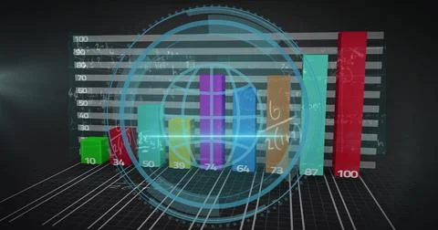 Image of scope scanning with mathematical equations over data processing on Stock Photos