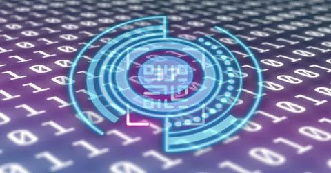 Image of scope scanning with numbers and binary coding processing Stock-Illustration