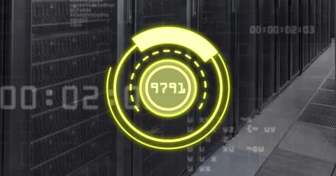 Image of scope scanning with numbers and data processing over computer servers Stock Photos