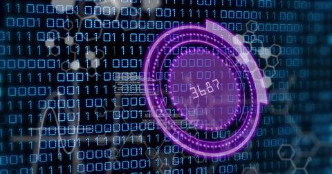 Image of scope scanning with numbers and binary coding processing 스톡 사진