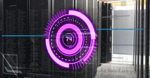 Image of scope scanning with numbers and binary coding processing over computer Stock Photos