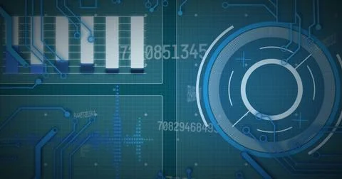 Image of scope scanning, numbers changing and data processing Illustrazione stock
