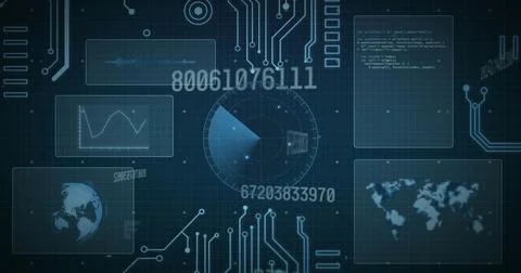 Image of scope scanning, numbers changing and data processing 스톡 일러스트