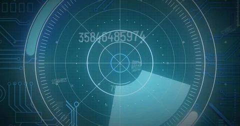 Image of scope scanning, numbers changing and data processing Illustrazione stock