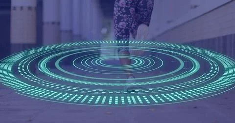 Image of scope scanning over african american female runner Illustrazione stock
