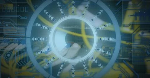 Image of scope scanning over cables in computer server Stockfoto's