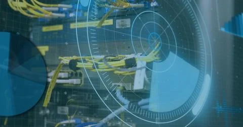 Image of scope scanning over cables in computer server Stockfoto's