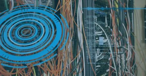 Image of scope scanning over cables in computer server Stockfoto's