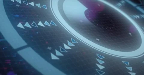 Image of scope scanning over colourful light spots on black background Stock Illustration