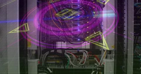 Image of scope scanning over computer server Stock Illustration