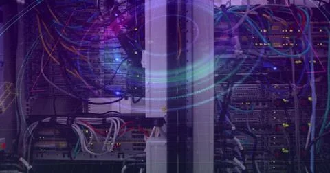 Image of scope scanning over computer server Stock Illustration