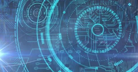 Image of scope scanning over computer circuit board elements Stock Photos
