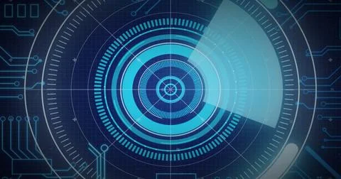 Image of scope scanning over computer circuit board on black background Stock-Fotos