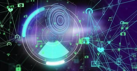 Image of scope scanning over connections with icons Stock Illustration