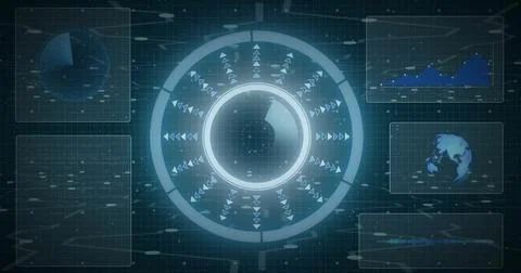 Image of scope scanning over data processing with connections, diagrams and イラスト素材
