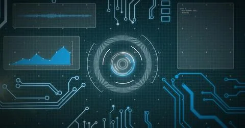 Image of scope scanning over data processing with connections Illustrazione stock