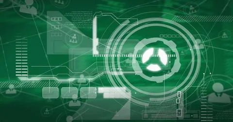 Image of scope scanning over data processing on green background Stock Photos
