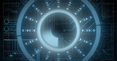 Image of scope scanning over data processing on black background Stockfoto's