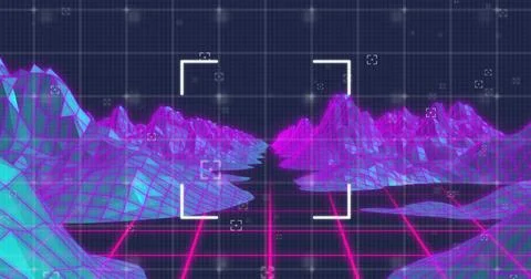 Image of scope scanning over digital mountains Foto stock