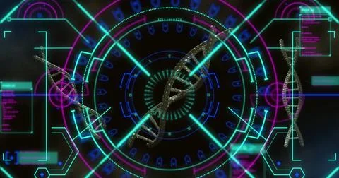 Image of scope scanning over dna strand Foto stock