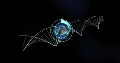Image of scope scanning over dna strand on black background 库存照片