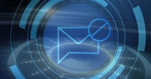 Image of scope scanning over envelope and data processing Illustrazione stock