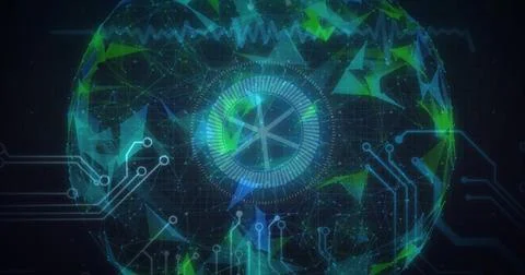 Image of scope scanning over globe of shapes Stock Illustration