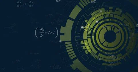 Image of scope scanning over mathematical equations on black background 스톡 사진